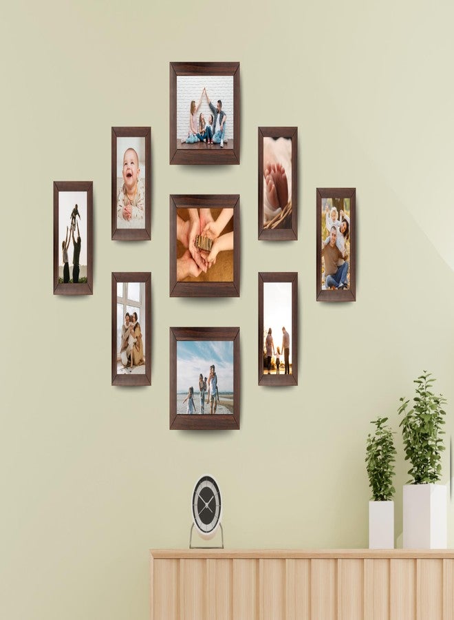 DEV AASTHA Brown Wall Photo Frame Set Pack of 9 with Plexi Glass | Includes 3 (5x7) & 6 (4x6) Frames | Ideal for Family Collage, Certificates & Mini Photos | Gift for Weddings, Anniversaries Birthdays - Image 2